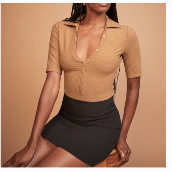 Reformation Tops - Reformation Rita Ribbed Bodysuit In Butterscotch Brown XS